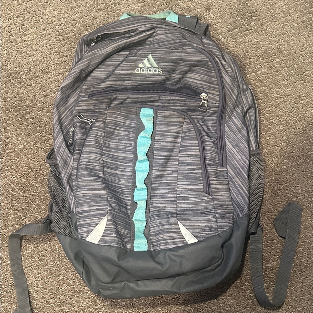 Adidas Gray and Teal Backpack multiple pockets